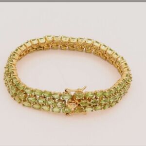 925 Sterling Silver  Vintage Gold Plated Peridot 3 Band Link Bracelet  BT10046